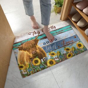 soft shag doormat vintage farm teal wooden planks,non slip absorbent mats microfiber runner carpet highland cow and quote sunflower,washable doormats for indoor ,kitchen,bathroom,entry way 20×31.5in