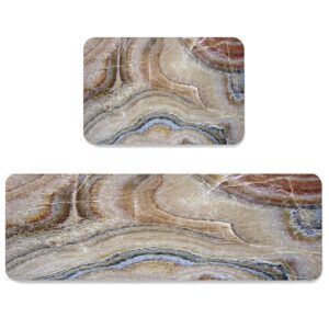 homeown marble absorbent kitchen rug set 2 piece, non slip cushioned washable floor mat, brown comfort carpet for laundry bathroom living room 15.7x23.6in+15.7x47.2in granite, 20210605-zsc-235cc
