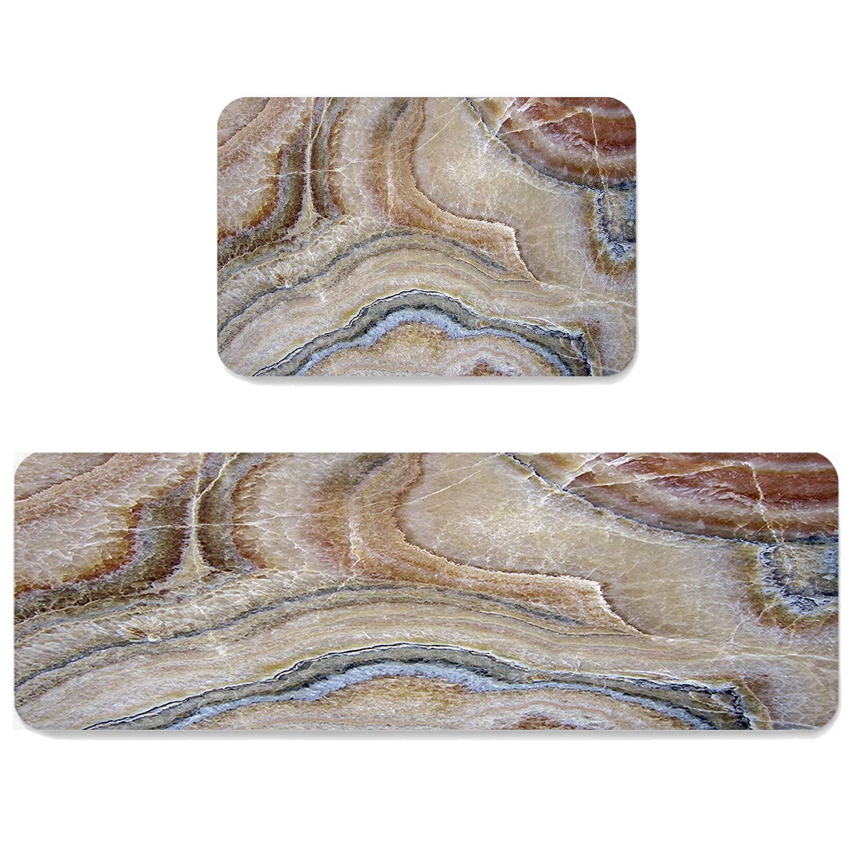 Homeown Marble Absorbent Kitchen Rug Set 2 Piece, Non Slip Cushioned Washable Floor Mat, Brown Comfort Carpet for Laundry Bathroom Living Room 15.7x23.6in+15.7x47.2in Granite, 20210605-ZSC-235CC