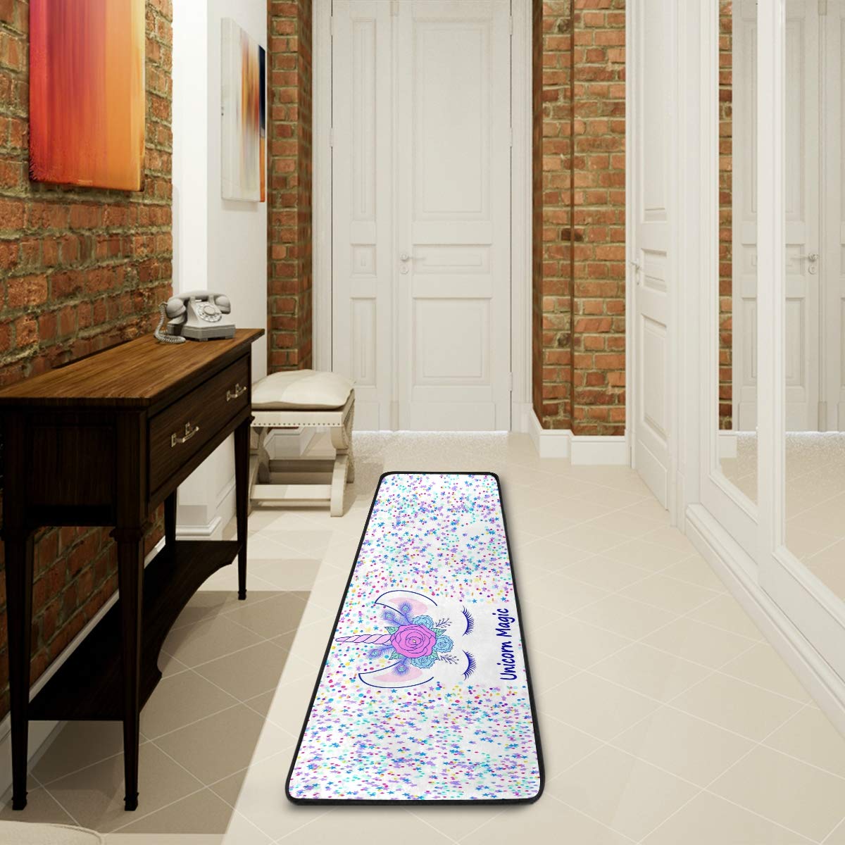 Unicorn Hand Bath Rug Runner Cream Unicorn Magic Non Slip Area Mat Rugs for Bathroom Kitchen Entryway Shaggy Rug Soft Bedroom Carpet 72"x 24"