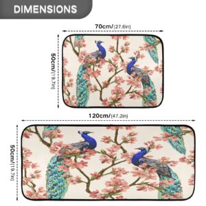 Peacock Flower Tree Kitchen Mat Set 2PCS, Super Absorbent Kitchen Rugs and Mats Non Slip Easy Clean Carpets Rugs for Kitchen Floor Sink Laundry Runner Area Rug Carpet