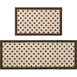 autodeco 2 pcs kitchen rug and mats set - farmhouse water absorb microfiber kitchen floor mats non slip washable for bathroom laundry room 17"x29.5"+17"x47", beige&black
