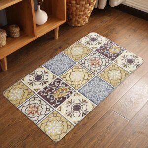 kitchen rug,memory foam kitchen mat 17"×30" anti fatigue no-slip comfort area rugs water proof & oil proof throw carpet decor for kitchen office front door sink and living room(brown)