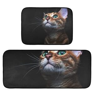 bengal cat kitchen rugs and mat 2 pieces set cushioned anti fatigue kitchen mat non slip doormat runner carpet washable farmhouse decor for home kitchen hallway bedroom