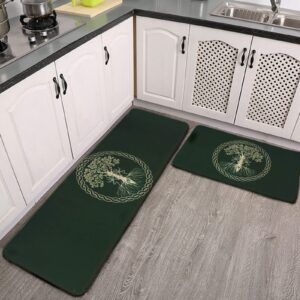 youtary norse viking goddess wiccan wicca pagan kitchen rug set 2 pcs floor mats washable non-slip soft flannel runner rug doormat carpet for kitchen bathroom laundry