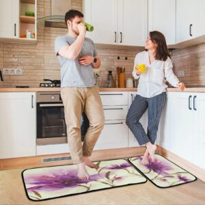 xigua 2 Pieces Purple Flower Kitchen Rugs and Mats Set Absorbent Soft Microfiber Bath Mat Non-Slip Doormat Laundry Runner Set, 19.7"x47.2"+19.7"x27.6"