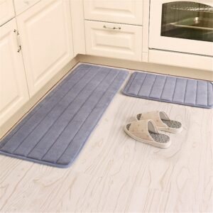 camal kitchen rugs, 2 pieces non-slip memory foam stripe kitchen mat rubber backing doormat runner rug set (16"x24"+16"x48", gray)