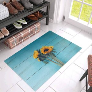 country yellow sunflower-blue wooden board floral bathroom rugs soft bath rugs non slip washable cover floor rug absorbent carpets floor mat home decor for kitchen bedroom floor mat 16x24 inch