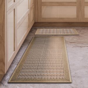 insun 2 piece absorbent kitchen runner rug set in front of sink, non slip rubbers kitchen mat sets for floor,washable kitchen rug sets for hallway,laundry room,khaki,20"x31.5"+20"x47"