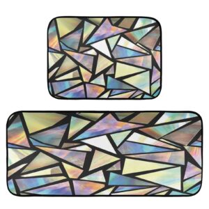 kigai iridescent triangles abstract kitchen rug,set of 2 decoration non skid washable soft super absorbent anti kitchen floor mats for kitchen office laundry room bathroom (19"x27"+19"x47")