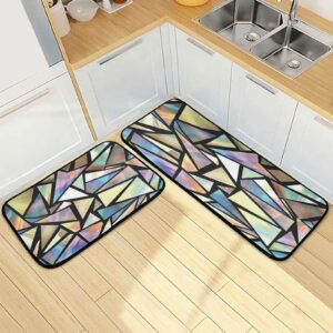 Kigai Iridescent Triangles Abstract Kitchen Rug,Set of 2 Decoration Non Skid Washable Soft Super Absorbent Anti Kitchen Floor Mats for Kitchen Office Laundry Room Bathroom (19"x27"+19"x47")