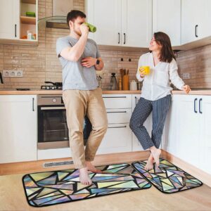 Kigai Iridescent Triangles Abstract Kitchen Rug,Set of 2 Decoration Non Skid Washable Soft Super Absorbent Anti Kitchen Floor Mats for Kitchen Office Laundry Room Bathroom (19"x27"+19"x47")