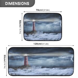 xigua 2 Pieces Stormy Landscape Lighthouse Kitchen Rugs and Mats Set Absorbent Soft Microfiber Bath Mat Non-Slip Kitchen Mat Doormat Runner Set, 19.7"x47.2"+19.7"x27.6"