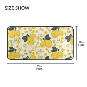 Yellow Lemons Kitchen Rugs Citrus Pattern with Summer Colorful Flowers Kitchen Mats Non-Slip Bath Runner Rug Doormats Area Mat Rugs Carpet for Home Decor 39" X 20"