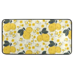 Yellow Lemons Kitchen Rugs Citrus Pattern with Summer Colorful Flowers Kitchen Mats Non-Slip Bath Runner Rug Doormats Area Mat Rugs Carpet for Home Decor 39" X 20"