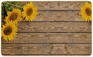 yellow sunflower on vintage brown wood grain printing comfort mat kitchen floor mats farmhouse comfort rug carpet kitchen non-slip mat and rugs for kitchen sink laundry room cushioned mat 18x30inch