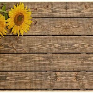 Yellow Sunflower On Vintage Brown Wood Grain Printing Comfort Mat Kitchen Floor Mats Farmhouse Comfort Rug Carpet Kitchen Non-Slip Mat and Rugs for Kitchen Sink Laundry Room Cushioned Mat 18x30inch