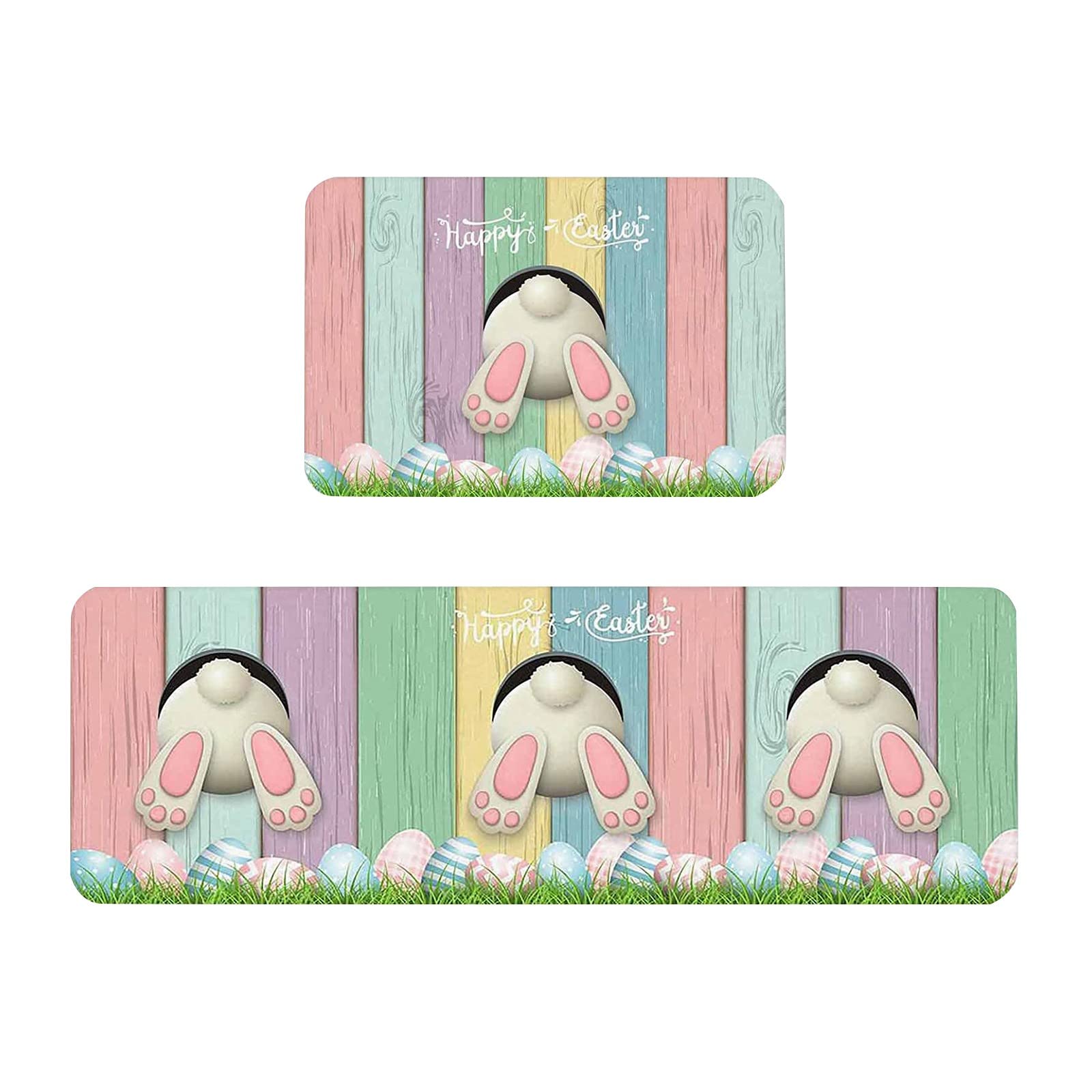 ROTORS Easter Kitchen Rugs Set of 2, Decorative Spring Easter Bunny Eggs Kitchen Mats Waterproof, Anti-Fatigue Rugs with Non-Slip Back Pad for Home Kitchen Decor