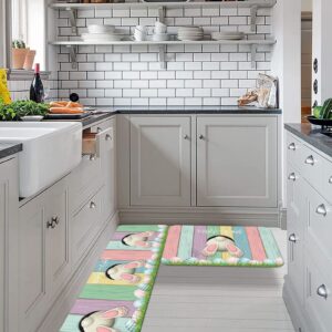 ROTORS Easter Kitchen Rugs Set of 2, Decorative Spring Easter Bunny Eggs Kitchen Mats Waterproof, Anti-Fatigue Rugs with Non-Slip Back Pad for Home Kitchen Decor