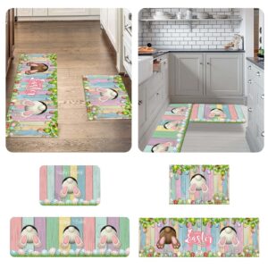 ROTORS Easter Kitchen Rugs Set of 2, Decorative Spring Easter Bunny Eggs Kitchen Mats Waterproof, Anti-Fatigue Rugs with Non-Slip Back Pad for Home Kitchen Decor