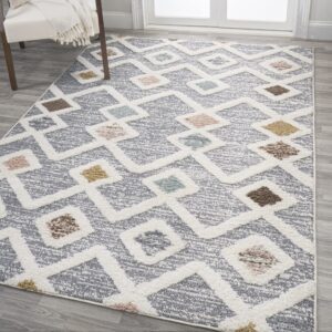 jonathan y snt104a-5 monique trellis high-low indoor area -rug, modern, contemporary, bohemian easy -cleaning,bedroom,kitchen,living room,non shedding, multi/gray, 5 x 8