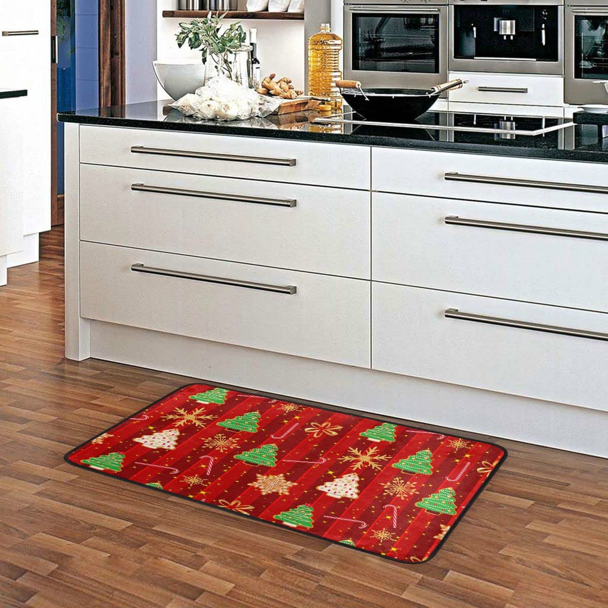 Kitchen Rugs Christmas Snowflakes Golden Tree Design Non-Slip Soft Kitchen Mats Bath Rug Runner Doormats Carpet for Home Decor, 39" X 20"