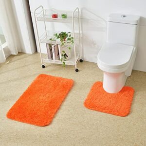 ecm. 2pc - 3pc beautiful living room rug set - solid aesthetic soft fluffy rug carpet for home, dining room, and kitchen - faux fur anti slip rug & water absorber bathroom carpet set - orange