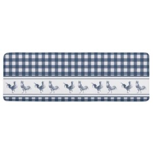 shine-home blue plaid kitchen rugs and mats,vintage farmhouse rooster watercolor non slip floor entry door mat doormat laundry room accent throw hallway rug runner,absorbent bath mat runner rug 16x47