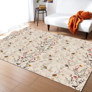 large area rug 2' x 3' throw carpet floor cover nursery rugs for children, rustic floral modern kitchen mat runner rugs for living room/bedroom spring bird flowers burlap backdrop