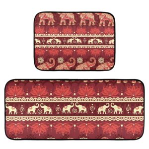 boenle kitchen rugs and mats non skid washable kitchen rug set 2 piece red elephant migration carpet ergonomic comfort standing mat for kitchen,bathroom, laundry