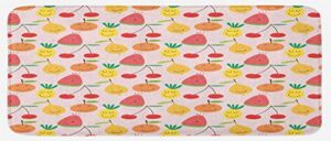 ambesonne fruits kitchen mat, smiling cherry strawberry pineapple orange watermelon themed composition, plush decorative kitchen mat with non slip backing, 47" x 19", multicolor