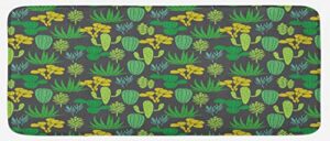 ambesonne cactus kitchen mat, hand drawn various spined desert cacti succulent plant types illustration, plush decorative kitchen mat with non slip backing, 47" x 19", charcoal grey green
