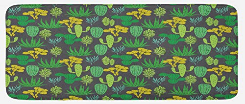 Ambesonne Cactus Kitchen Mat, Hand Drawn Various Spined Desert Cacti Succulent Plant Types Illustration, Plush Decorative Kitchen Mat with Non Slip Backing, 47" X 19", Charcoal Grey Green