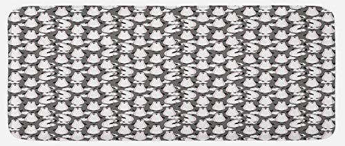 Ambesonne Animal Kitchen Mat, Cartoon Drawn Childish Little Arctic Penguin Birds and Happy Clouds Pattern, Plush Decorative Kitchen Mat with Non Slip Backing, 47" X 19", Dimgray White Black