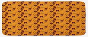 ambesonne floral kitchen mat, exotic blossoms meadow flowers in leaves spring jungle garden illustration, plush decorative kitchen mat with non slip backing, 47" x 19", maroon orange green