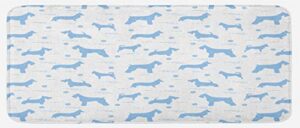 ambesonne dog kitchen mat, different type of animals silhouettes along tennis balls hobby game pets themed, plush decorative kitchen mat with non slip backing, 47" x 19", pale blue white