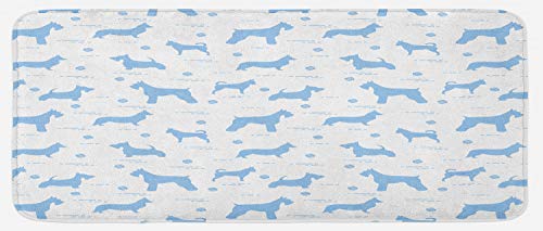 Ambesonne Dog Kitchen Mat, Different Type of Animals Silhouettes Along Tennis Balls Hobby Game Pets Themed, Plush Decorative Kitchen Mat with Non Slip Backing, 47" X 19", Pale Blue White