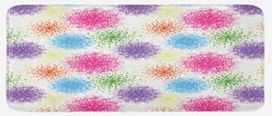 ambesonne floral kitchen mat, abstract graphic illustration of ornamental colorful happy hydrangea flowers, plush decorative kitchen mat with non slip backing, 47" x 19", white multicolor