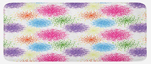 Ambesonne Floral Kitchen Mat, Abstract Graphic Illustration of Ornamental Colorful Happy Hydrangea Flowers, Plush Decorative Kitchen Mat with Non Slip Backing, 47" X 19", White Multicolor