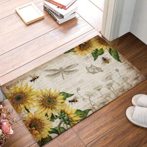 door mat for bedroom decor, farm sunflowers and butterflies on newspaper floor mats, holiday rugs for living room, absorbent non-slip bathroom rugs home decor kitchen mat area rug 18x30 inch