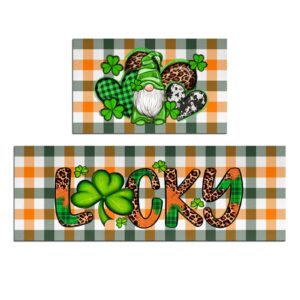 holvdeng st. patrick's day gnome kitchen mat set of 2 non slip thick kitchen rugs and mats for floor comfort standing mats for kitchen, sink, office, 17"x47"+17"x28"