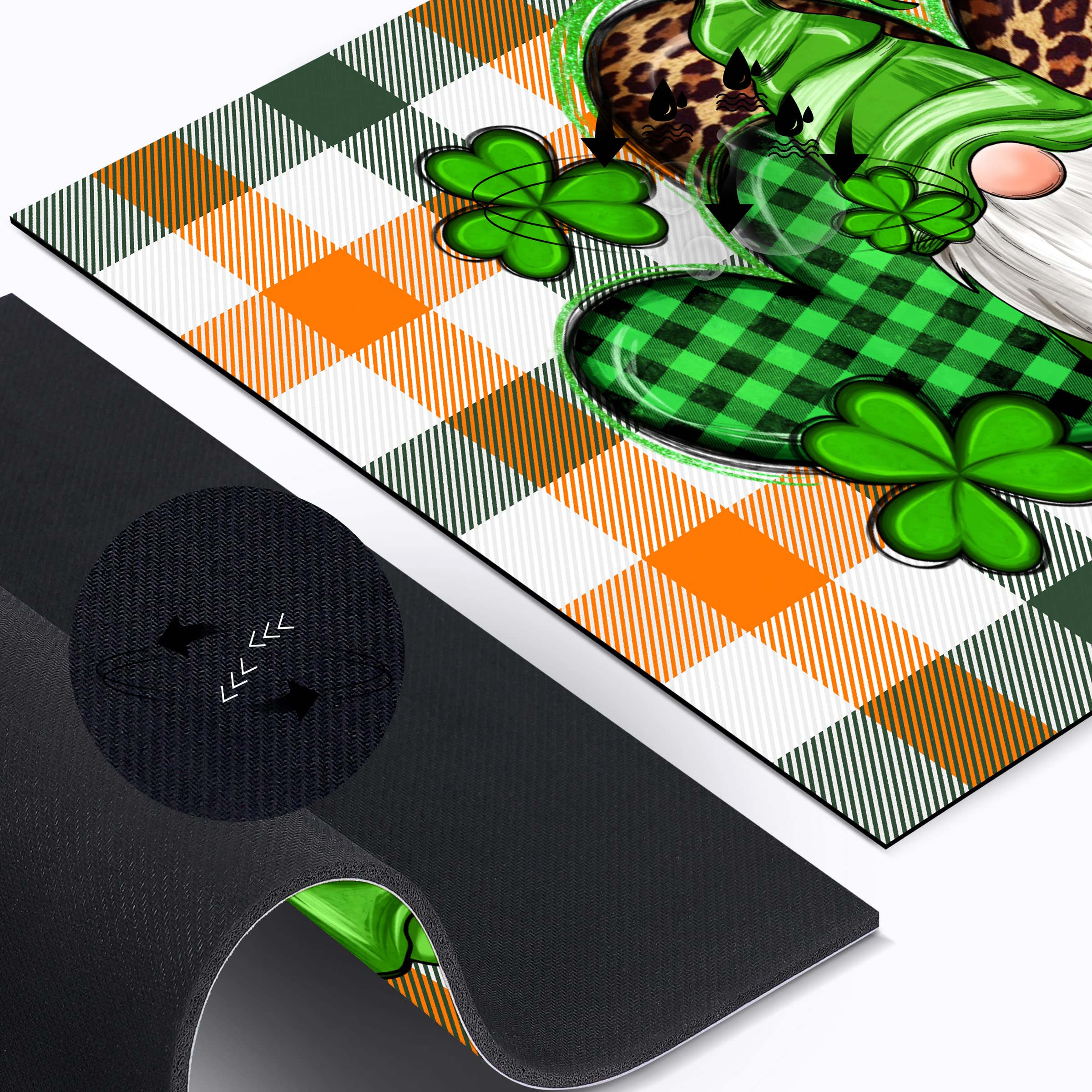 HOLVDENG St. Patrick's Day Gnome Kitchen Mat Set of 2 Non Slip Thick Kitchen Rugs and Mats for Floor Comfort Standing Mats for Kitchen, Sink, Office, 17"x47"+17"x28"