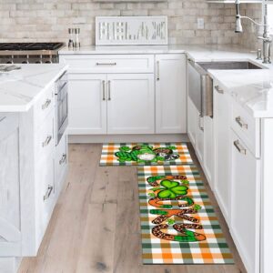 HOLVDENG St. Patrick's Day Gnome Kitchen Mat Set of 2 Non Slip Thick Kitchen Rugs and Mats for Floor Comfort Standing Mats for Kitchen, Sink, Office, 17"x47"+17"x28"