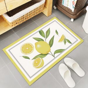 Kitchen Mat 2PCS Summer Yellow Lemon with Green Leaves Yellow Border Kitchen Rugs Kitchen Organization, Anti-Fatigue Kitchen Floor Mats Non-Slip Kitchen Decor Runner Rug Room Decor Standing Desk Mats