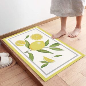 Kitchen Mat 2PCS Summer Yellow Lemon with Green Leaves Yellow Border Kitchen Rugs Kitchen Organization, Anti-Fatigue Kitchen Floor Mats Non-Slip Kitchen Decor Runner Rug Room Decor Standing Desk Mats