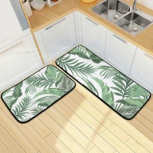 palm leaf tropical plant kitchen rugs and mats 2 pieces anti fatigue kitchen rug set non-slip bath mat entry floor carpet entrance door mat runner 20"x28"+20"x47"