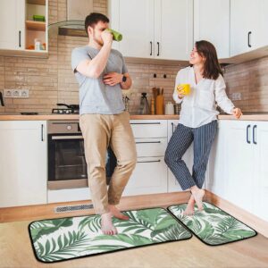 Palm Leaf Tropical Plant Kitchen Rugs and Mats 2 Pieces Anti Fatigue Kitchen Rug Set Non-Slip Bath Mat Entry Floor Carpet Entrance Door Mat Runner 20"x28"+20"x47"