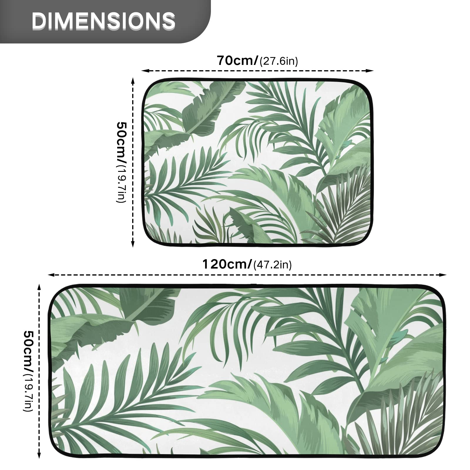 Palm Leaf Tropical Plant Kitchen Rugs and Mats 2 Pieces Anti Fatigue Kitchen Rug Set Non-Slip Bath Mat Entry Floor Carpet Entrance Door Mat Runner 20"x28"+20"x47"