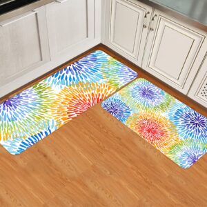tie dye kitchen mats 2 pieces non slip runner rug set watercolor colorful spiral boho hippie swirl print kitchen rugs washable comfort floor mat for kitchen, sink, office, 23.6"x35.4"+23.6"x70.9"