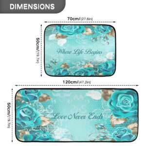 Teal Rose Kitchen Rugs and Mats 2 Piece Non Slip Washable Runner Rug Set for Floor Rose Turquoise Kitchen Decor and Accessories Love Never Ends